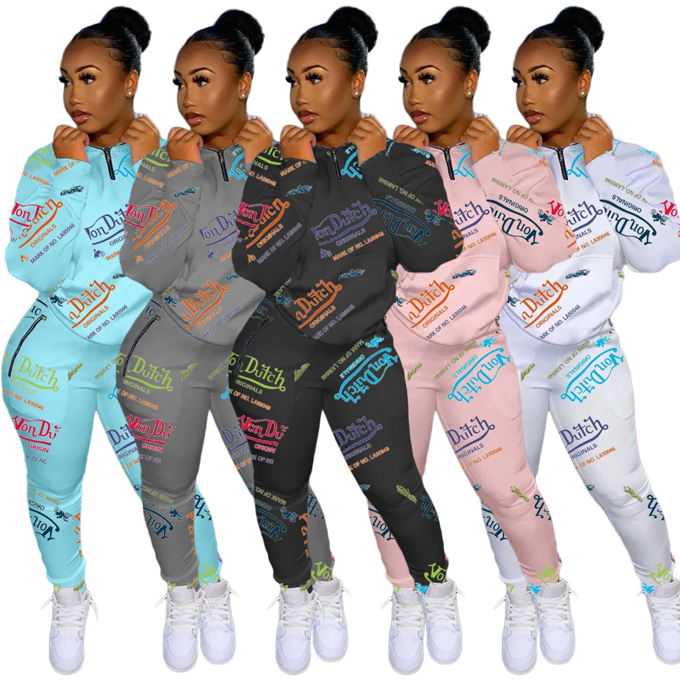 Female Tracksuit Fashion Letters Printed Women Outfits Two Piece Jogger Sets