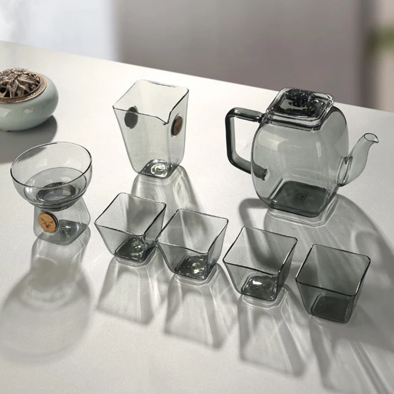 Explosion-Proof Transparent Tea Services Set Heat Resistant Insulated Warmer Teapot & Cups for Coffee Serving