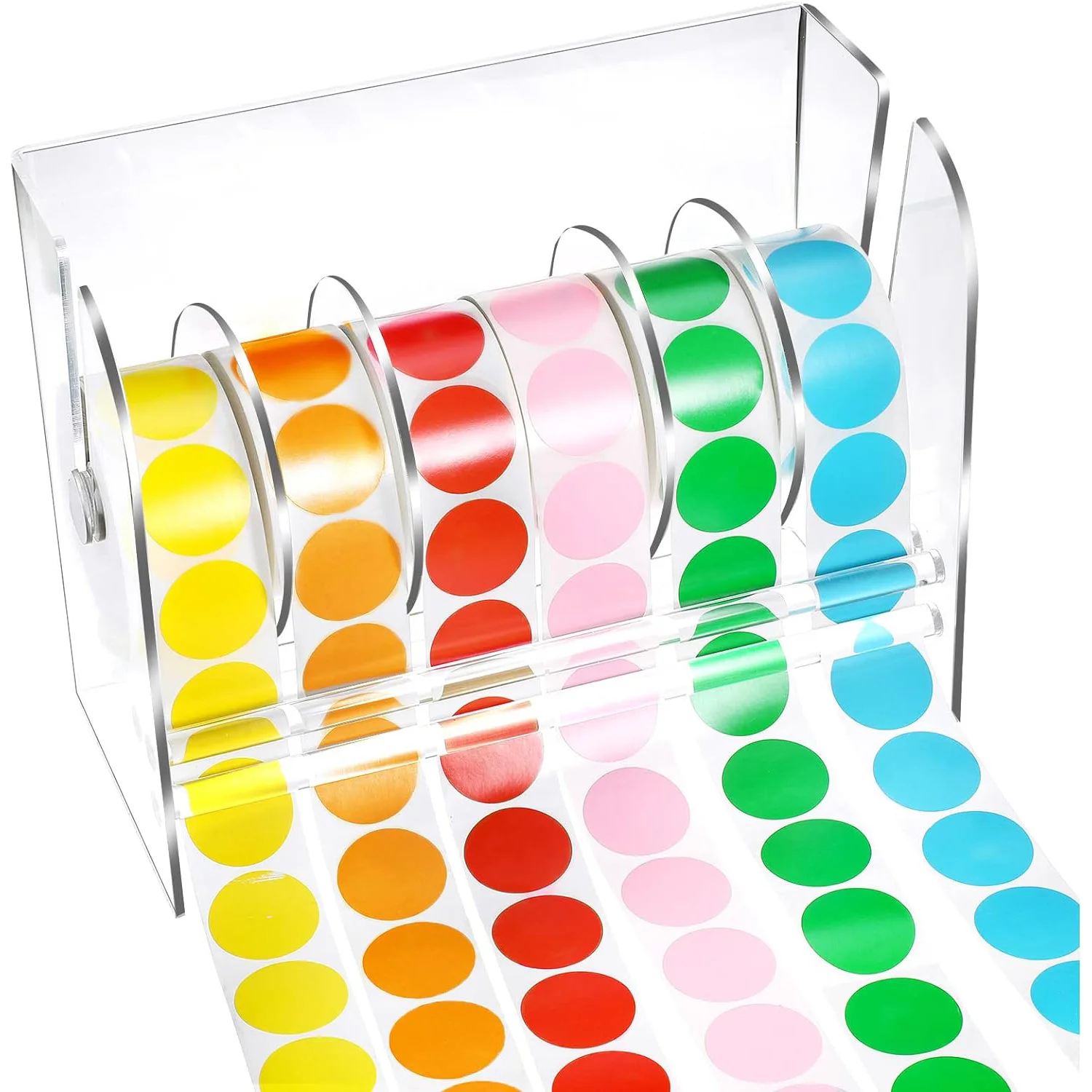 6 Disks Adjustable Label Dispenser Acrylic Tape Sticker Dispenser Clear Label Sticker Roll Holder Stand