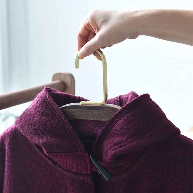 Nordic Hotel B&B Retro Brass Clothes Hanging Rack Solid Wood Black Walnut Non-trace Non-slip Household Wardrobe Hanger