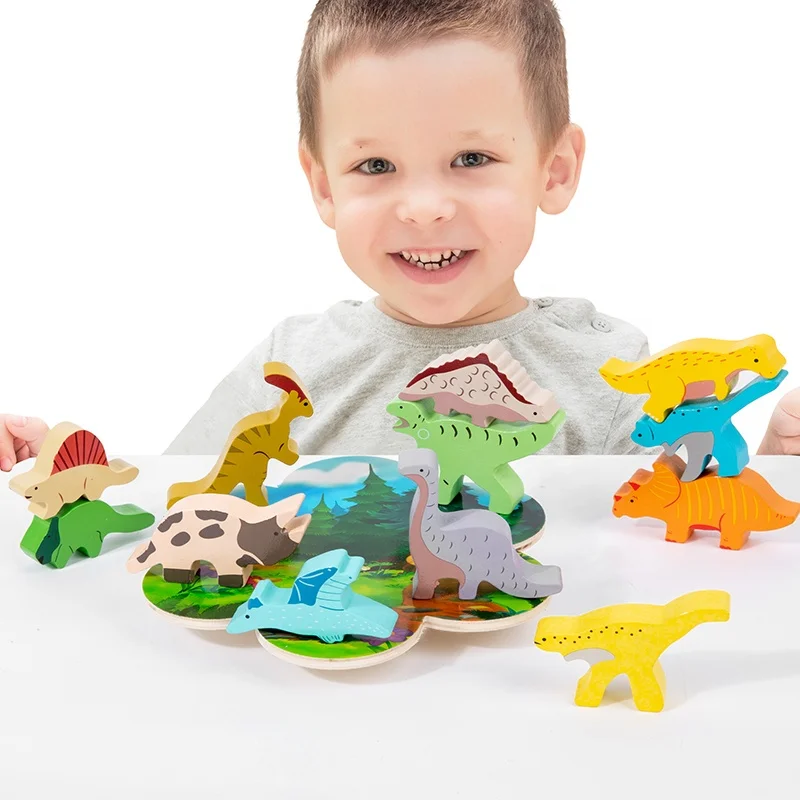 Kaili dinosaur balance game children educational montessori wood dino stacked high board games animal balancing toy