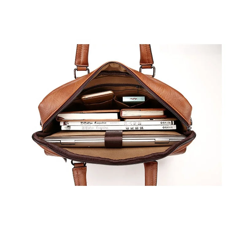 14 Inches Waterproof Custom Men Travel Business Leather Laptop Bag Briefcase