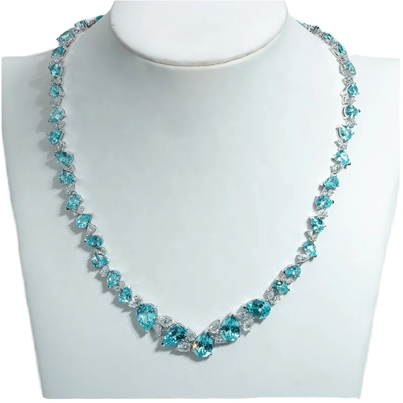 starsgem perfect real fancy jewelry 14k white yellow rose gold silver pear cut stone necklace sale in stock