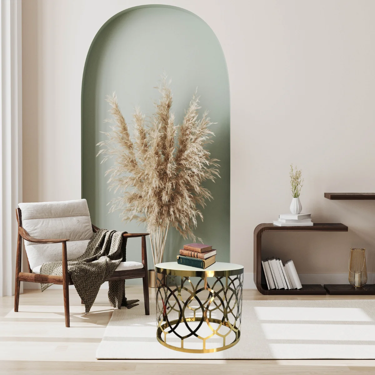 OEM/ODM Hardware Furniture Modern Round Glass Top Polished Base Brass Gold Carved Coffee Table