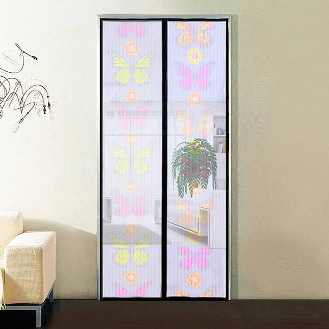 Print magnetic mesh screen patio door mosquito curtains hanging fly screen curtain magnetic mosquito net door curtain