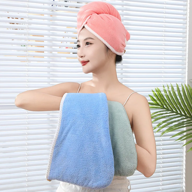 Thickened double layer dry hair cap coral velvet headscarf shampoo wipe head super absorbent quick drying towel shower cap
