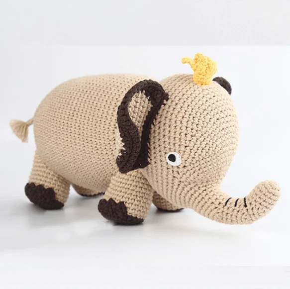 High quality hand knitted baby toy plush stuffed elephant cute handmade animal