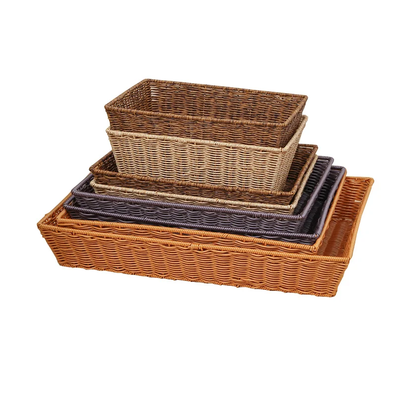 Multipurpose Plastic Rattan Weave Storage Basket Fruit Vegetable Basket Bakery Basket for Bread Display Frame
