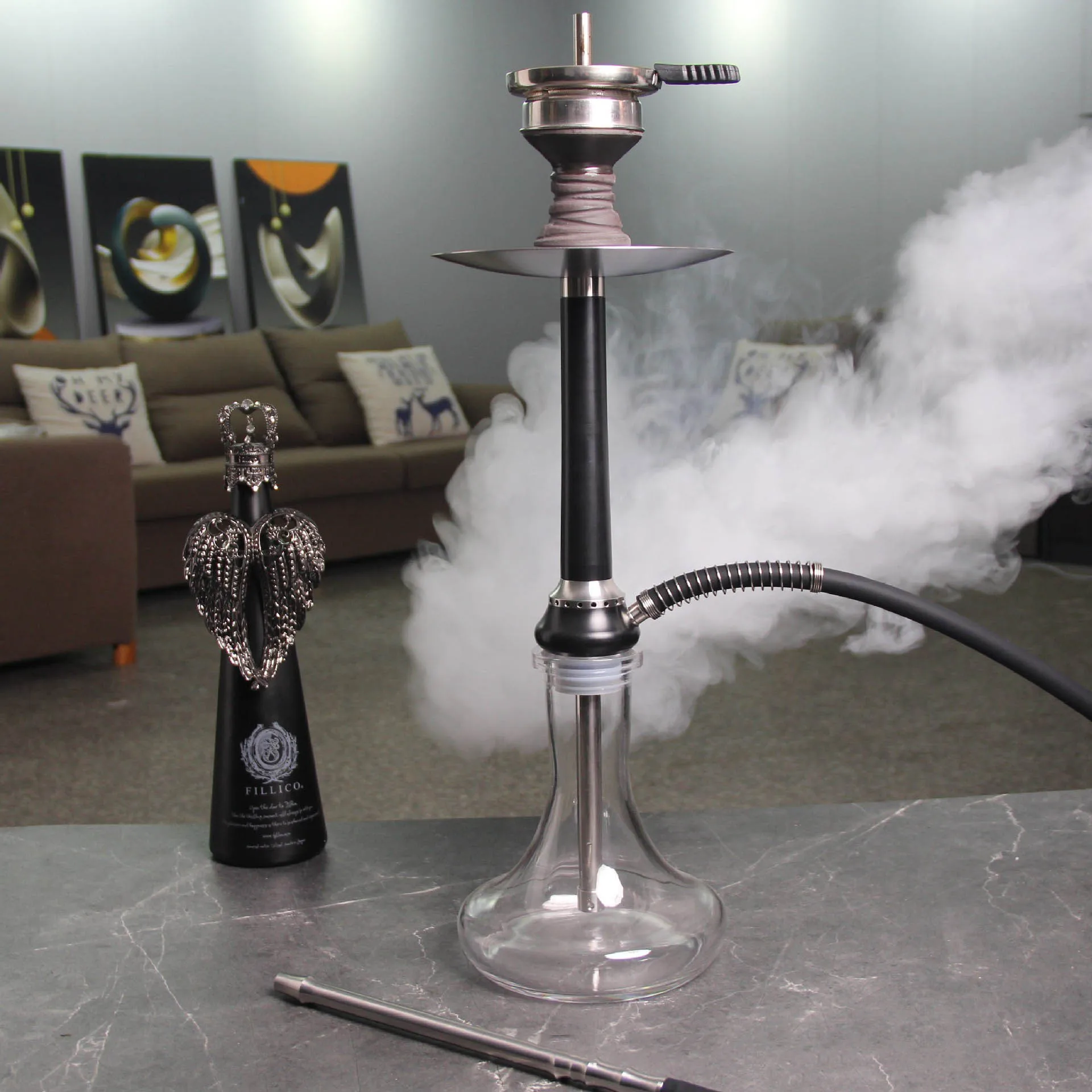 Customize New Design Smoke High Quality Silver Vapor Narguile Shisha Stainless Steel Hookah