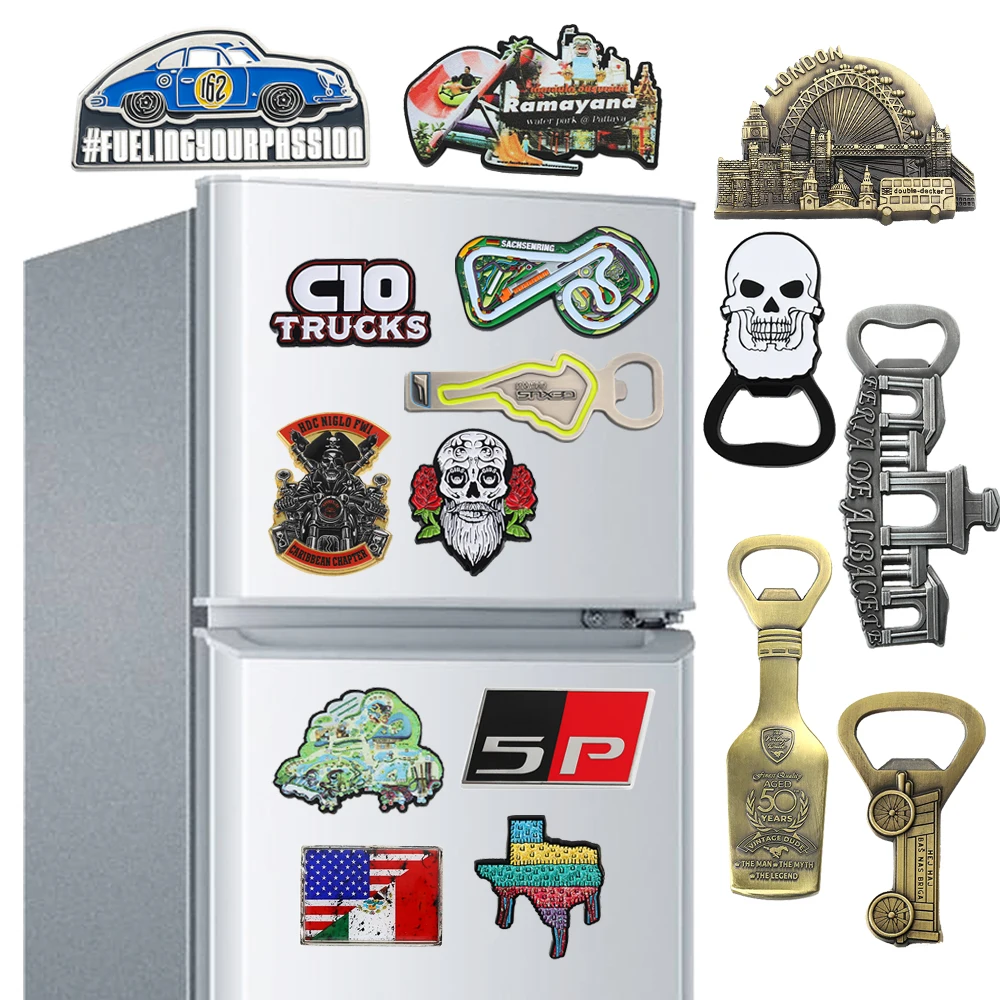 Custom Logo Modern Design Printed Enamel Resin 3D Metal Magnets For Refrigerator Bottle Opener City Name Tourism Fridge Magnets