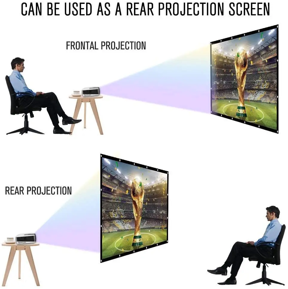 XJK 84/100/120/150 inch Portable HD Projector Screen 16:9 Projection Screen Foldable Thick Durable for Outdoor Home Theater