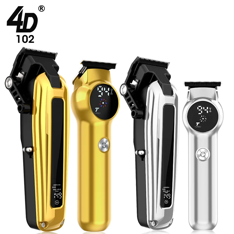 4D 102 New Professional Hair Clippers Adjustable Hair Trimmer All Stainless Steel Bits Lcd Smart Screen Hair Trimmer Set