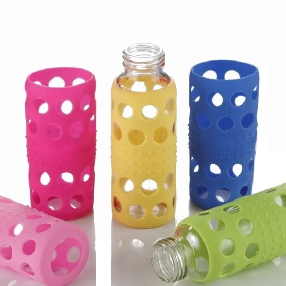 Eco-friendly Silicone Glass Water Bottle /Silicone Rubber Bottle Sleeve 300ml/500ml