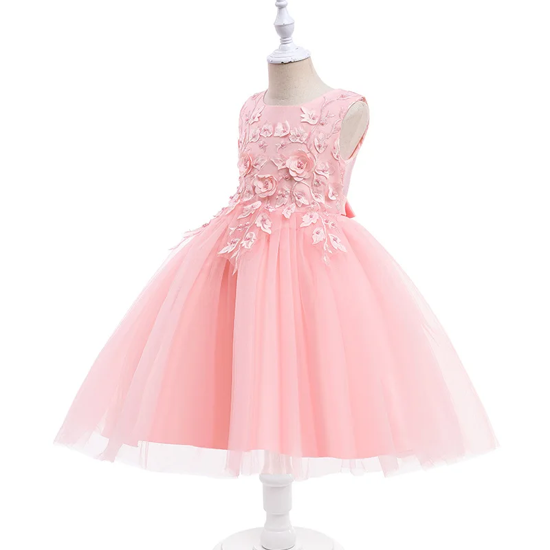 Satin Material Beautiful Girl Party Dress Child Wear Medium Pic Sleeveless Autumn Sustainable Crocheted Girls Boutique Clothing