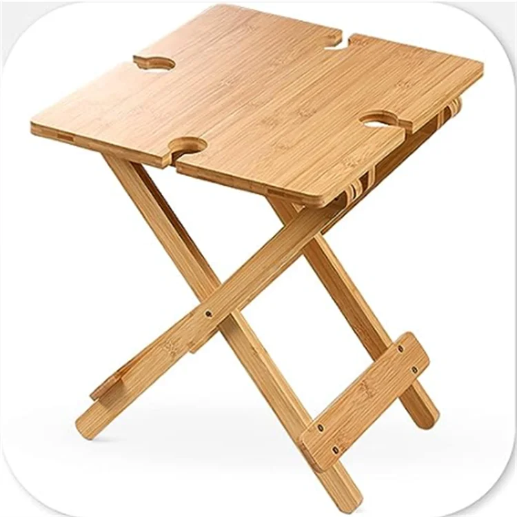 Rectangular Large Camping Table Foldable Snack Tray Table Bamboo Picnic Table For 1-4 Persons