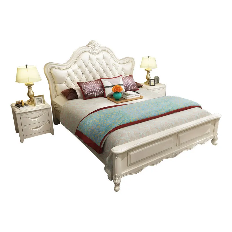 High Quality European Traditional Style Double Bed solid wood softy bed factory price strong Furniture bed for bedroom