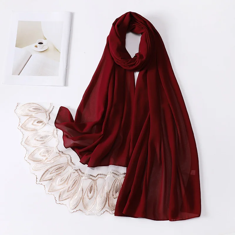 luxury lace chiffon hijab muslim headscarf wrap shawl fashion modern women scarf hijab