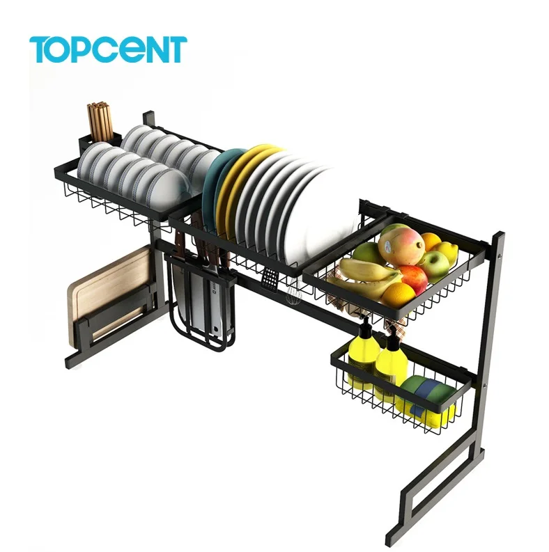 Topcent Горячая продажа кухонные 2 яруса нержавеющей стали сушилка для посуды съемный дренажным борту блюдо для хранения ювелирных изделий полка Раковина Стеллаж для выставки товаров