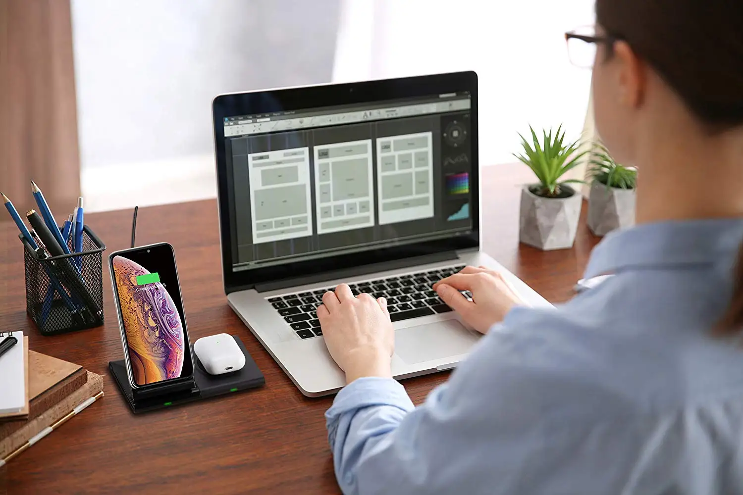 
Smacat Best selling products in USA Wireless Charger Stand 3 Coils Fast 2 in 1Wireless Charger 