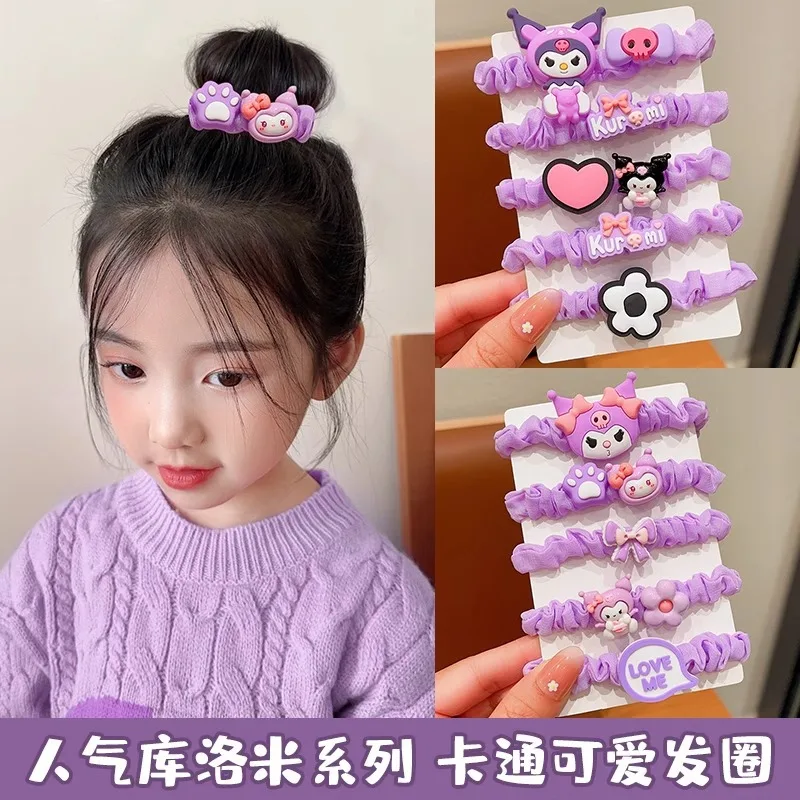 Kuromi Hair Accessories Set No Hair Damage Elastic Rubber Band Bow Flower Hair Ties For Girls
