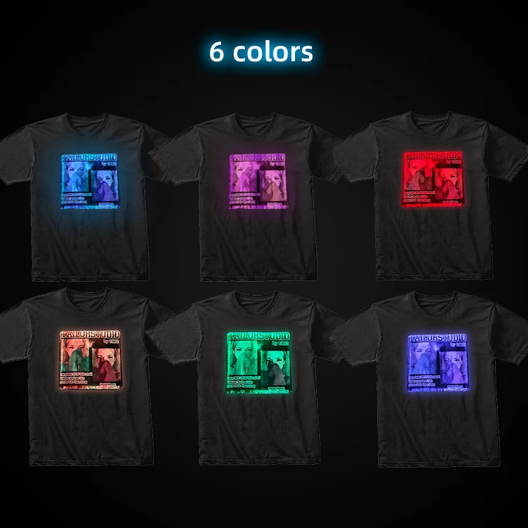 LED Washable Luminous T-shirt for Halloween Party Unisex Parent-child Outfit Safes Cotton Light T-shirt Support Custom