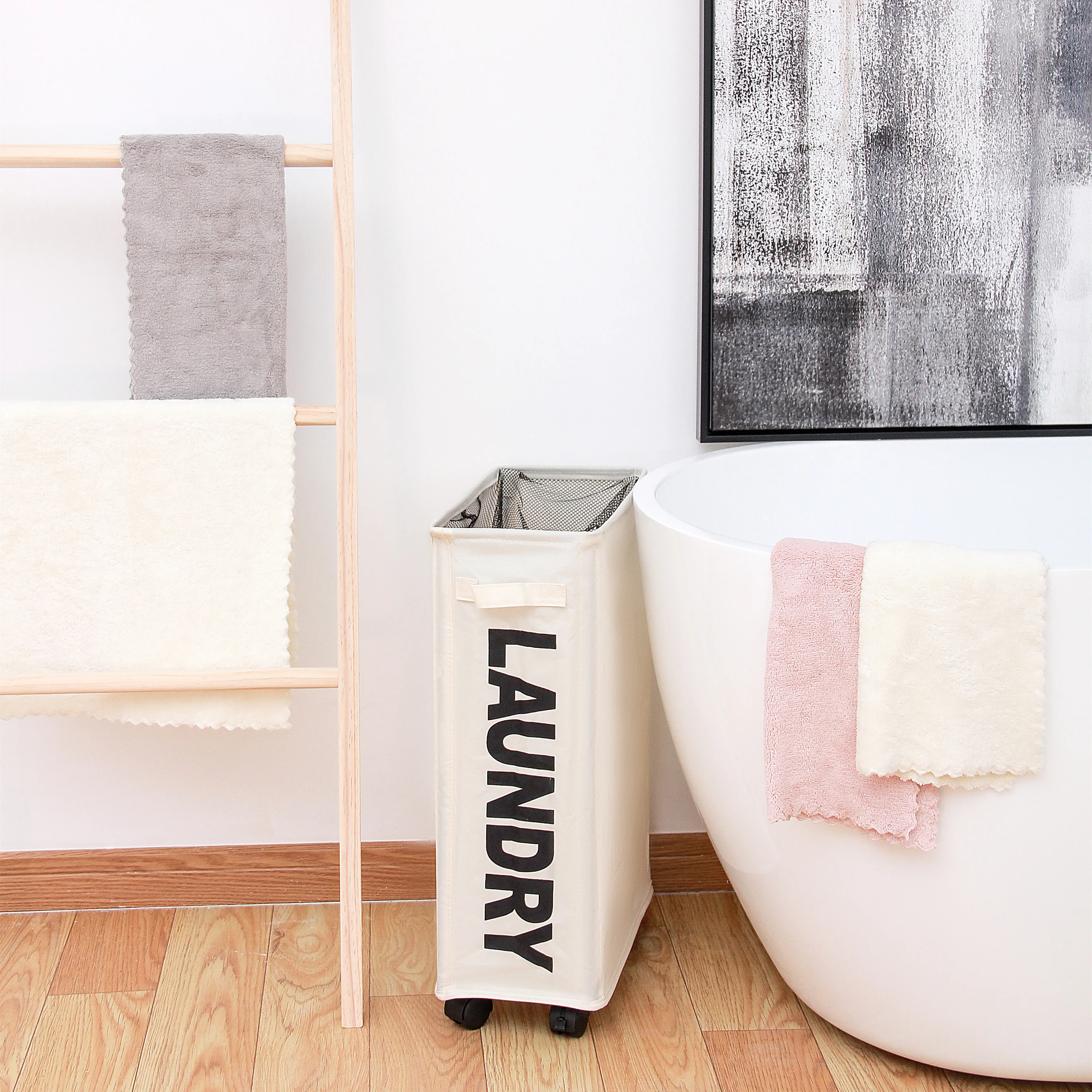 Household Double Easily Transport Foldable  Dirty Laundry Basket Hamper with Wheels Dirty Laundry Basket