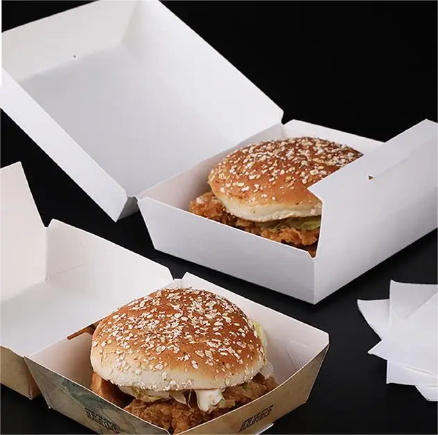 High Quality Custom Brand Design Fast Hamburger Takeaway Food Packaging Clamshell Paper Burger Box