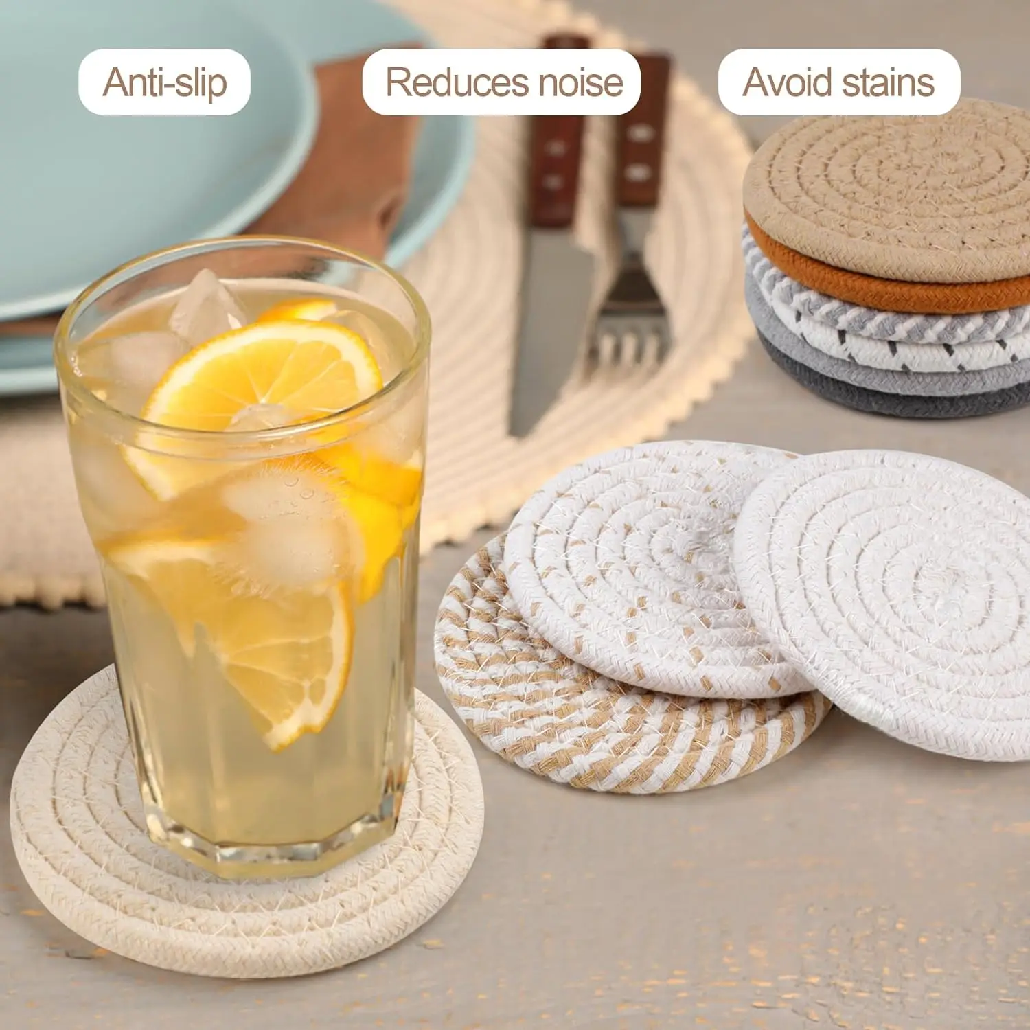47 Different Color 4.3inch Woven Cotton Coasters, Absorbent Boho Coasters for Drinks, Cup for Room Decor,TLX0172