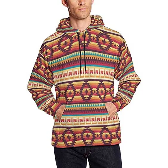 design Western Tribal aztec pullover clothing pocket geometric pattern 3xl print pullover aztec sweatshirt hoodie for men