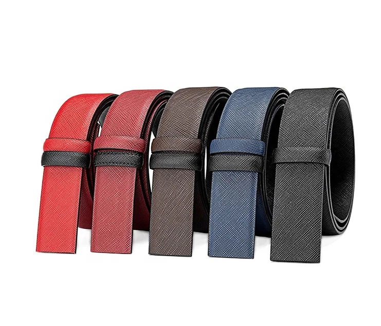 Double Sided Saffiano Grain Real Leather Belts for Man Replacement Belt Strap for Prong Buckle