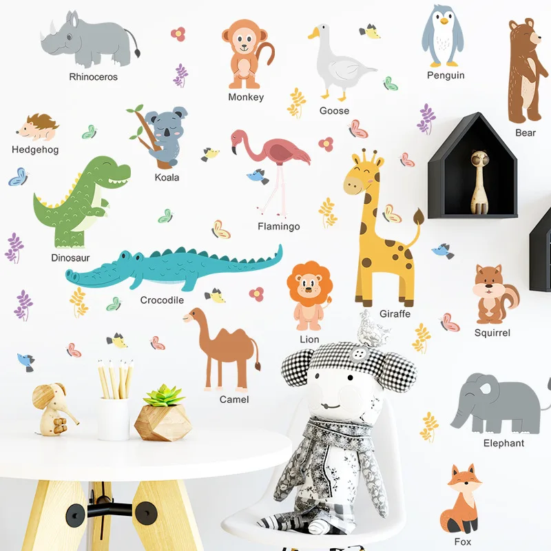 Cartoon Animal Combination Wall Sticker English 26 Alphabet Decals Living Room Decorative Wallpaper
