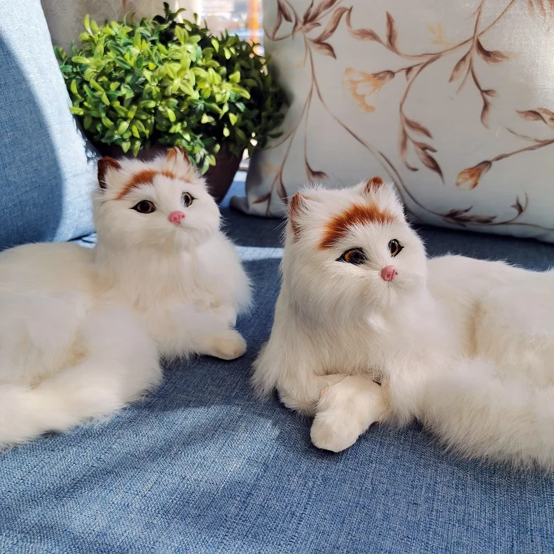 synthetic fur realistic cat animal model doll room decoration fur animal doll big white cat