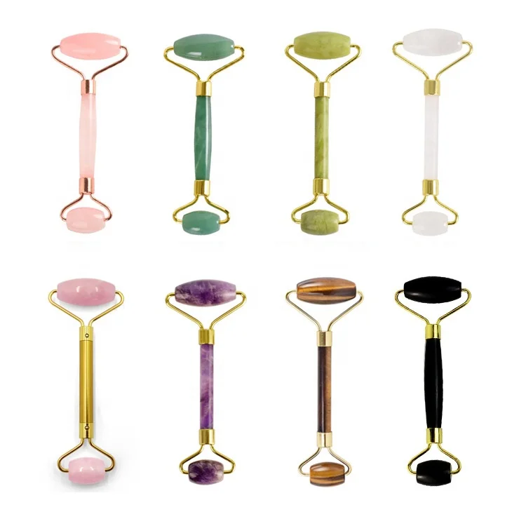 Customize Logo 100% Natural Jade Stone Roller Rose Quartz Face Body Guasha for Massage SPA Beauty Tool