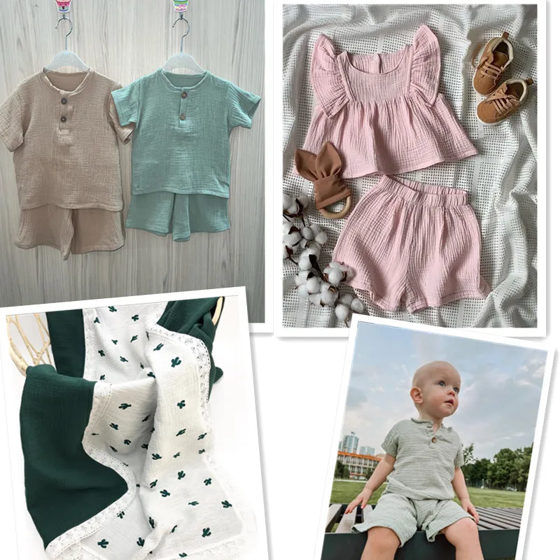 ready goods one roll 100m soft cotton 2 layer strip crinkle gauze muslin fabric for baby dress diapers