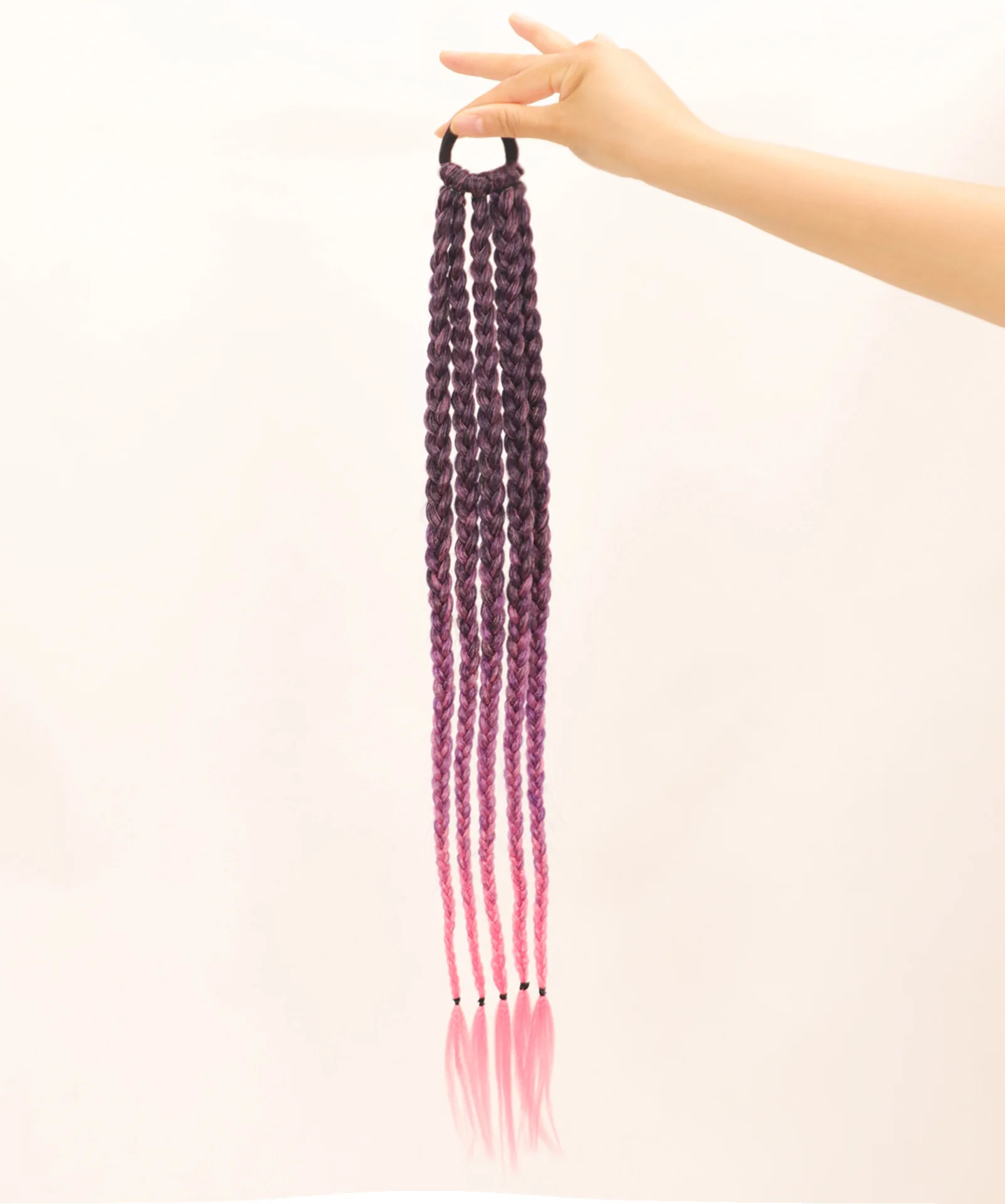 Wholesale Rainbow Braided Synthetic Hairpieces Colored Braids Hair Extensions with Rubber Bands Kids Ponytail Hair Accessories