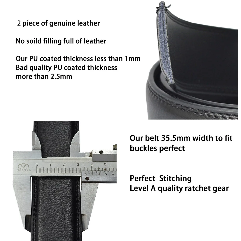 Athosline Custom Genuine Real Cowhide Leather Click Belt 35mm Width with Alloy Buckle Custom Logo