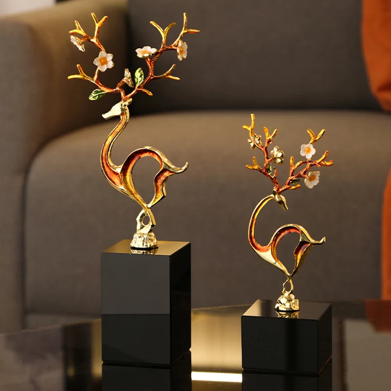 Nordic Villa Hall Front Desk Wine Cabinet Sculptures Home Decorations Modern Crystal Zinc Alloy Enamel Color Deer Home Ornament