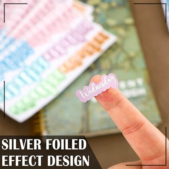 a week plan Silver English Date  Decorative self-adhesive tag School planner self-adhesive label sticker