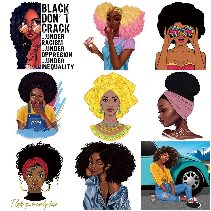 2021 Wholesale  African female cartoon heat transfer stickers Screen Printing Plastisol custom heat transfer Label