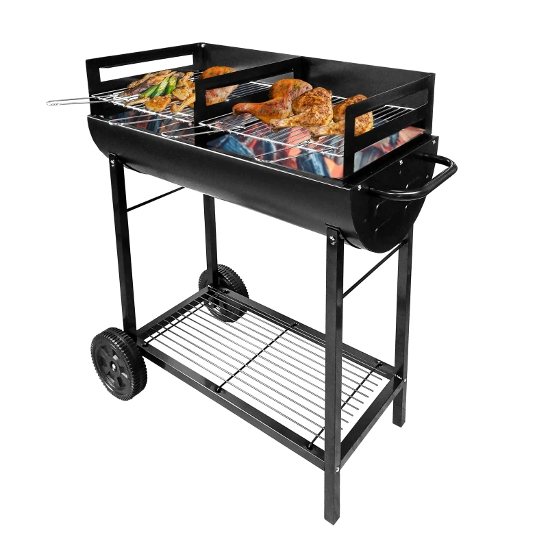 Custom Charcoal BBQ Rectangle Shaped Grills Portable Rolling Trolley Grill Outdoor Camping Barbecue Grill Made In Taiwan
