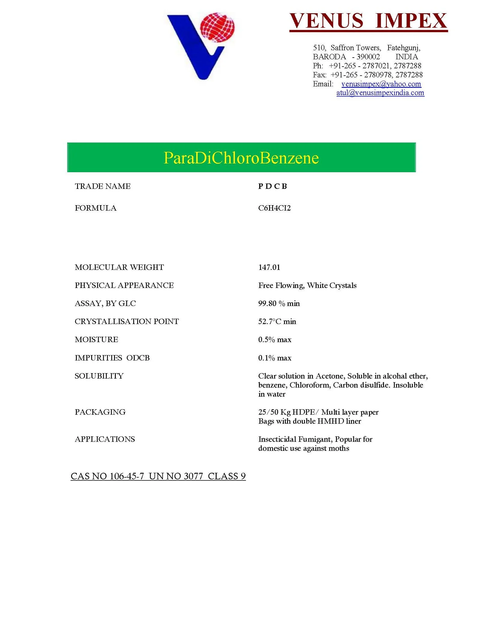 
High purity Super White PARADICHLOROBENZENE at best price 