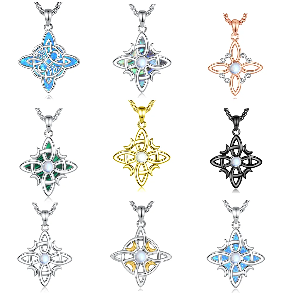 Merryshine opal moonstone wicca knot witch knot necklace joyas joyeria de plata 925 mayoreo por mayor