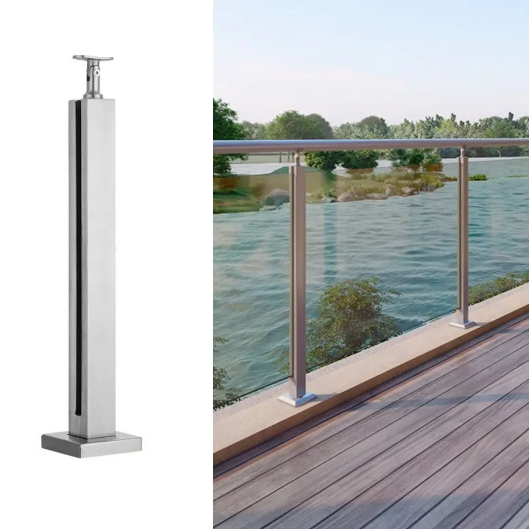 SS 304 Slotted Glass Handrail Fence For Exterior Balcony Deck Simple Design Indoor Stairs Frameless Glass Slotted Railing System