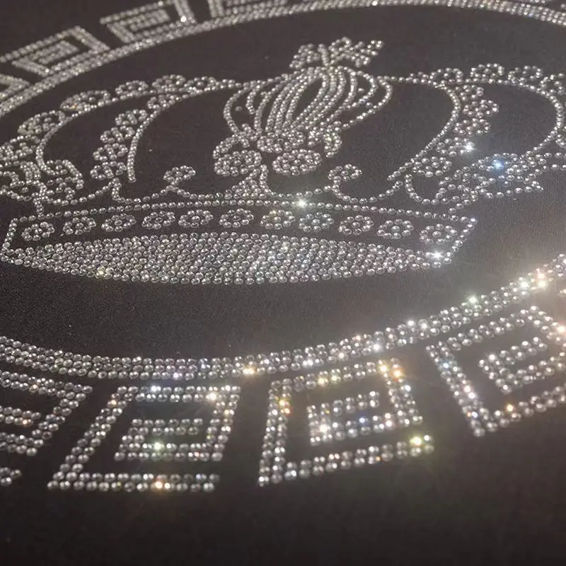 Customized Clothing Heat Transfer Printing Rhinestone Hot Diamond Pattern Clothing Design White Crown Crystal Diamond Pattern