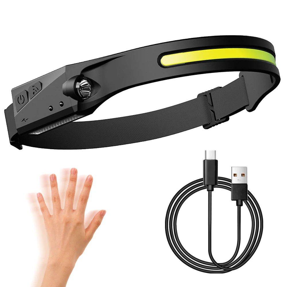 Induction Headlamp COB LED Head Lamp with Built-in Battery Flashlight USB Rechargeable Head Torch 5 Lighting Modes Head Light