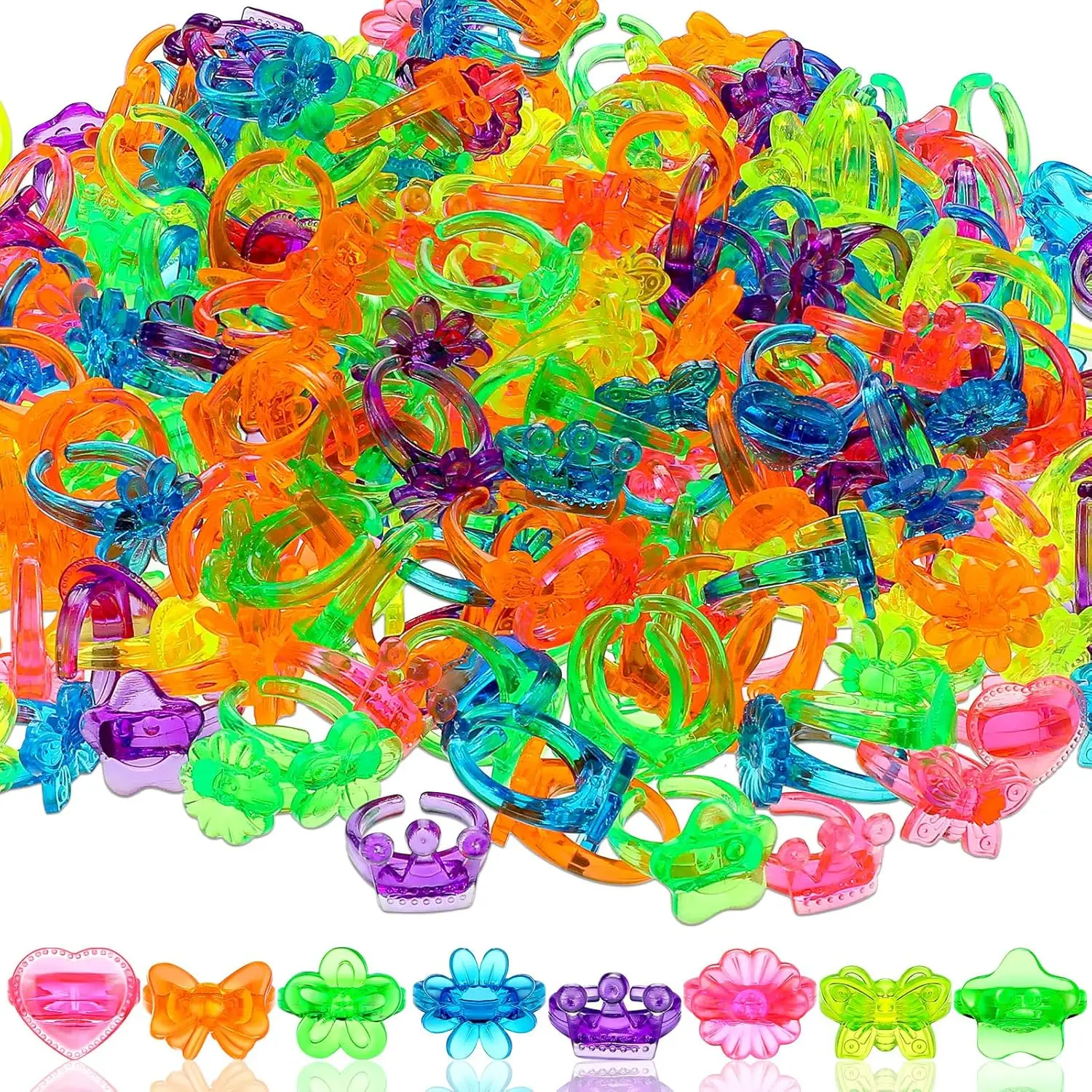 Plastic Rings Party Favor Rings for Kids Girls Boys Assorted Colors and Designs Carnival Prizes Treasure Chest Game