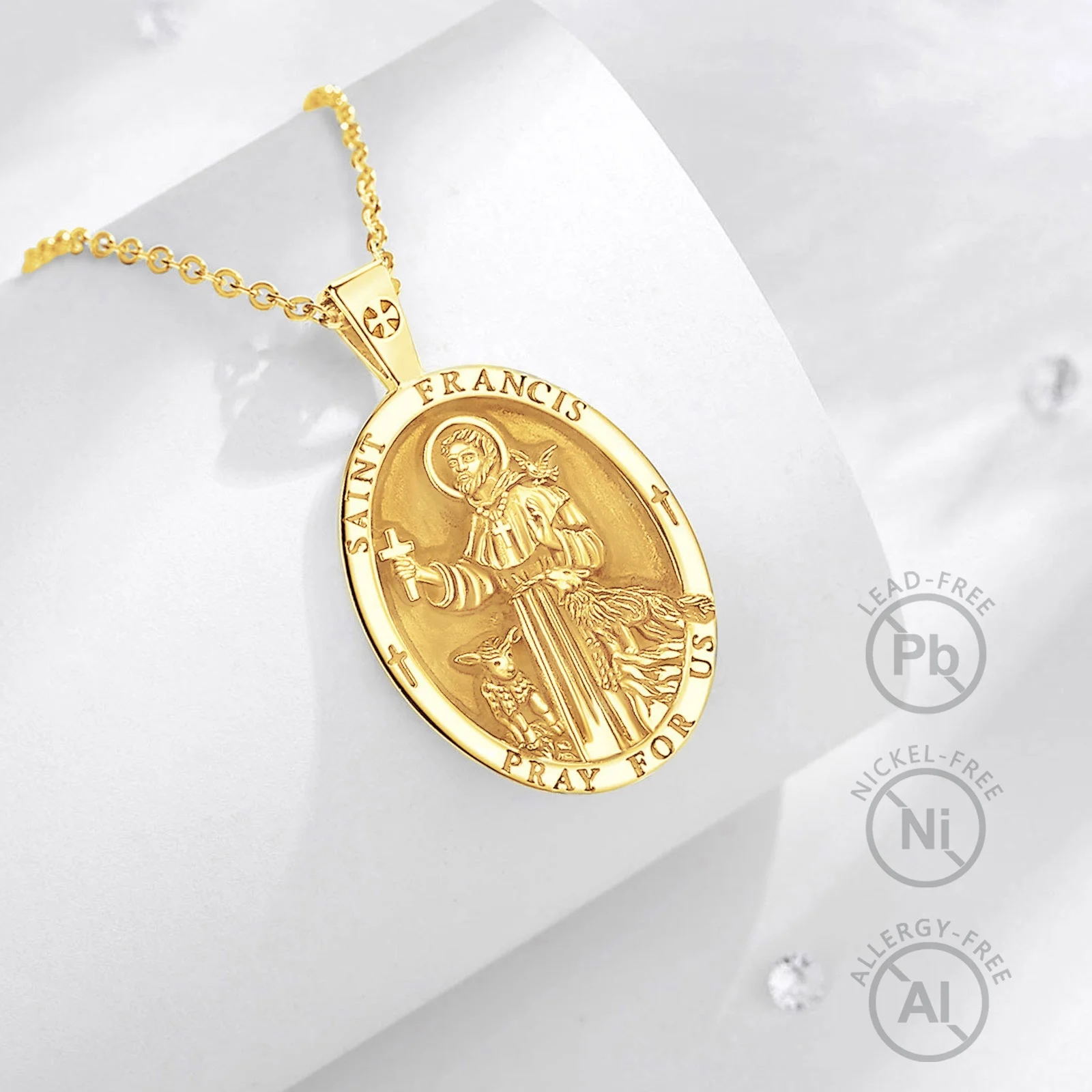 Fine Jewelry 925 Sterling Silver 18K Gold Plated Seal of the Seven Archangel Francis Amulet Pendant Necklace for Men or Women