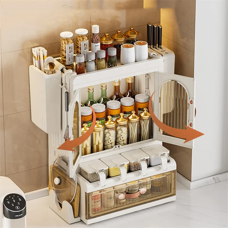 Multilayer spice racks kitchen storage organizer Countertop spoon chopsticks knife holder Foldable seaoning bottle storage box