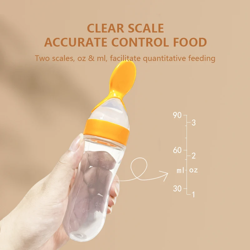 Best Selling Silicone squeeze baby Feeding bottle baby silicone feeder with Spoon Feeding spoon bottle  Baby Products