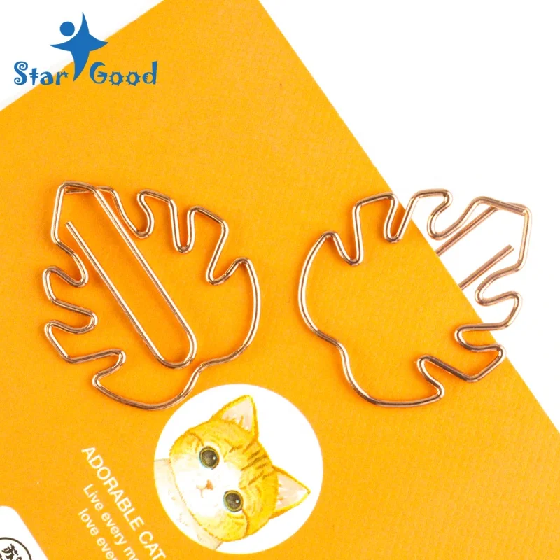 10pcs per box  rose gold Monstera shape paper clips Bookmark clips for office school students